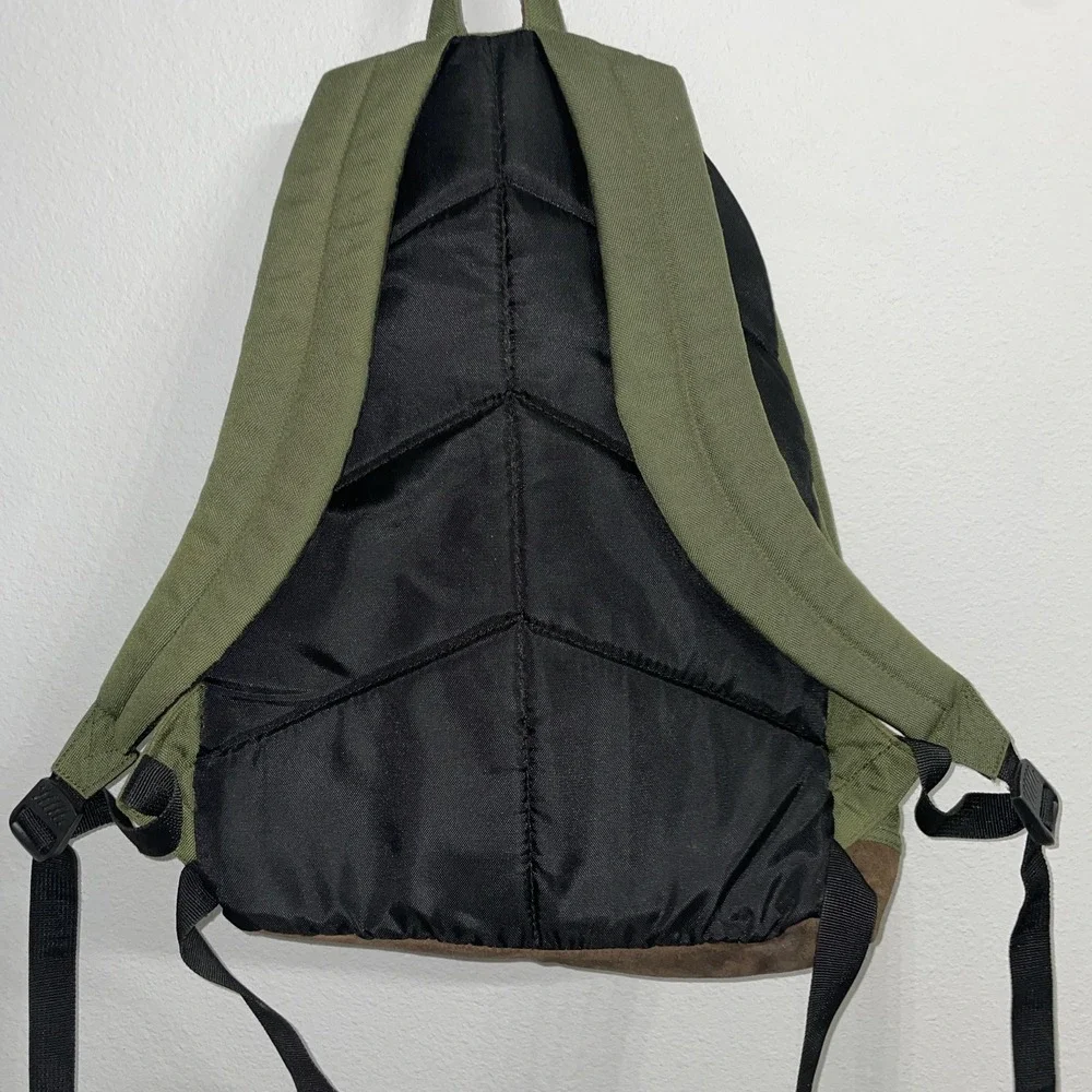 Vintage Eddie Bauer Suede Bottom‎ Backpack Green Travel Camping School Hiking